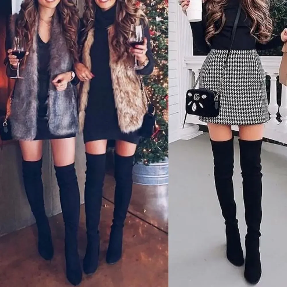 Luxe Black Vegan Suede lace up Over the Knee Boots size 7.5